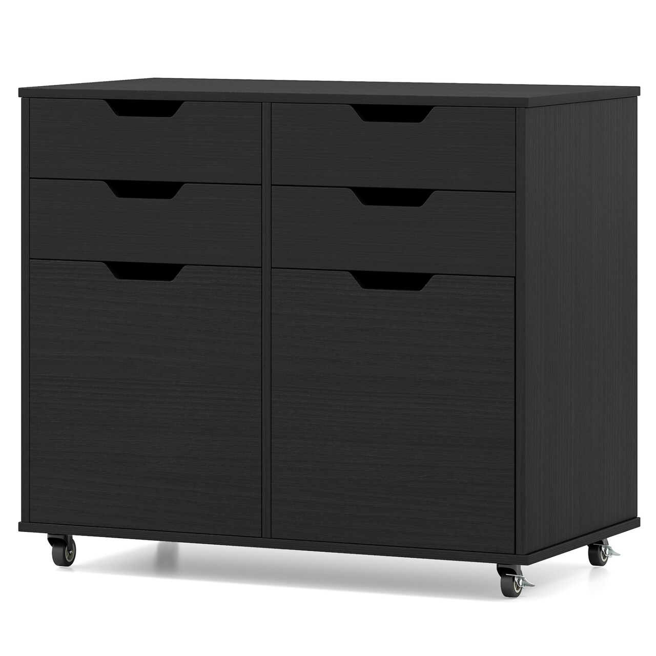 Black Rolling File Cabinet 4 Drawers 2 Cabinets Mobile Printer Stand
